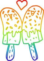 rainbow gradient line drawing cartoon ice lolly in love vector