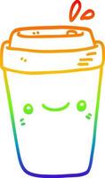 rainbow gradient line drawing cartoon takeaway coffee vector