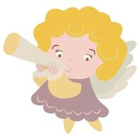 Cute drawn angel with a pout. White background, isolate. Vector illustration.