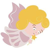 Cute drawn angel with a magic wand. White background, isolate. vector illustration.