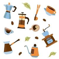 Hand drawn coffee set. White background, isolate. Vector illustration.