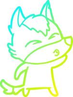 cold gradient line drawing cartoon wolf whistling vector