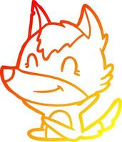 warm gradient line drawing friendly cartoon wolf vector