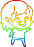 rainbow gradient line drawing cartoon laughing vampire girl vector