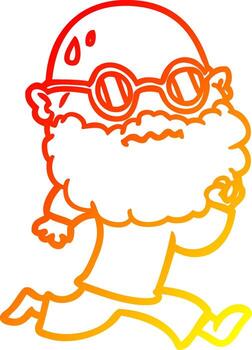 warm gradient line drawing cartoon running man with beard and sunglasses sweating vector