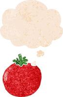 cartoon tomato and thought bubble in retro textured style vector