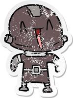 distressed sticker of a cartoon robot vector