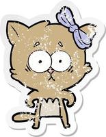 distressed sticker of a cartoon cat vector