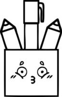 line drawing cartoon pencil pot vector