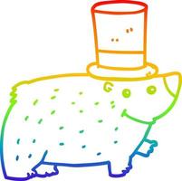 rainbow gradient line drawing cartoon bear wearing top hat vector