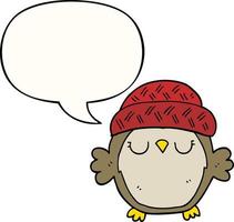 cute cartoon owl in hat and speech bubble vector