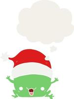 cute cartoon christmas frog and thought bubble in retro style vector