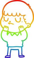 rainbow gradient line drawing cartoon grumpy boy vector