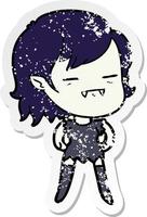 distressed sticker of a cartoon undead vampire girl vector