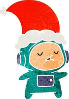 christmas retro cartoon of kawaii astronaut vector