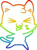 rainbow gradient line drawing cartoon cat hissing vector