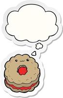 cartoon biscuit and thought bubble as a printed sticker vector