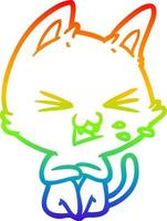 rainbow gradient line drawing cartoon cat hissing vector