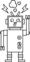 robot roto loco de dibujos animados de dibujo lineal vector