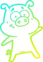 cold gradient line drawing happy cartoon pig vector