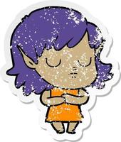 distressed sticker of a cartoon elf girl vector