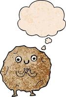 cartoon rock character and thought bubble in grunge texture pattern style
