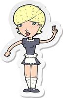 sticker of a cartoon waitress taking order vector