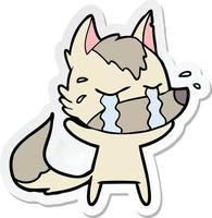 sticker of a cartoon crying wolf vector