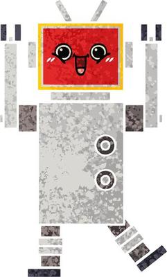 retro illustration style cartoon happy robot