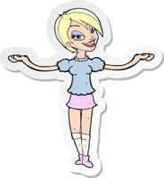 sticker of a cartoon woman making open arm gesture vector