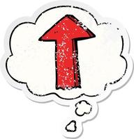 cartoon arrow and thought bubble as a distressed worn sticker vector