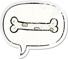 cartoon bone and speech bubble distressed sticker vector