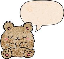 cute cartoon bear and speech bubble in retro texture style vector