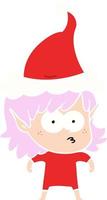 flat color illustration of a elf girl staring wearing santa hat vector