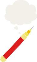 cartoon pen and thought bubble in retro style vector