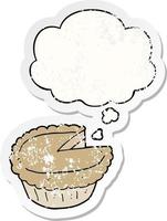 cartoon pie and thought bubble as a distressed worn sticker vector