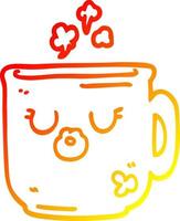 warm gradient line drawing cartoon hot coffee mug vector