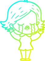 cold gradient line drawing cartoon girl crying vector