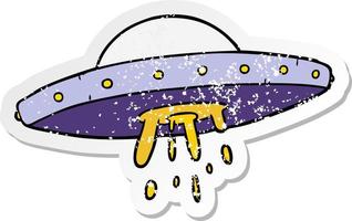 distressed sticker of a cartoon flying UFO vector
