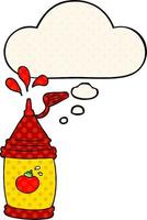 cartoon ketchup bottle and thought bubble in comic book style vector