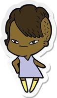 sticker of a cute cartoon girl with hipster haircut vector