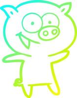 cold gradient line drawing cheerful pig cartoon vector