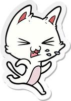 sticker of a cartoon cat hissing vector