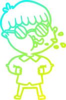 cold gradient line drawing cartoon boy wearing spectacles vector