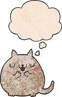 cartoon cute cat and thought bubble in grunge texture pattern style vector