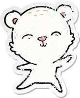 distressed sticker of a happy cartoon polar bear dancing vector