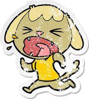 distressed sticker of a cute cartoon dog barking vector