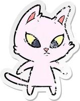 distressed sticker of a confused cartoon cat vector