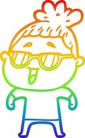 rainbow gradient line drawing cartoon happy woman wearing spectacles vector