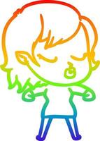 rainbow gradient line drawing cute cartoon vampire girl vector